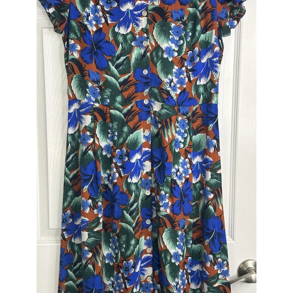 J‎ Crew Maxi Dress Womens Small Blue Multi Floral Botanical Boho Short Sleeves - Picture 5 of 13